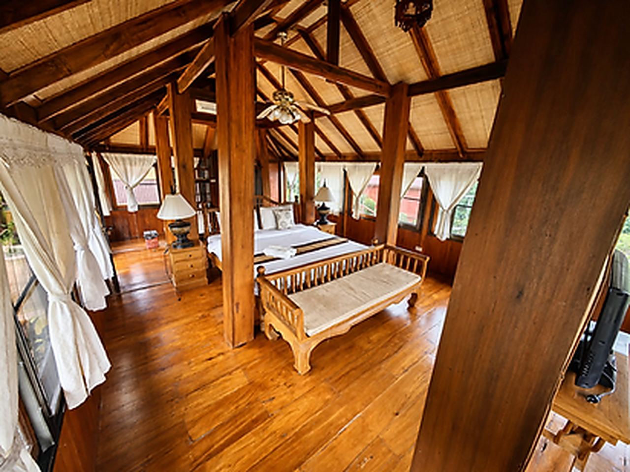 Inside a teak lodge