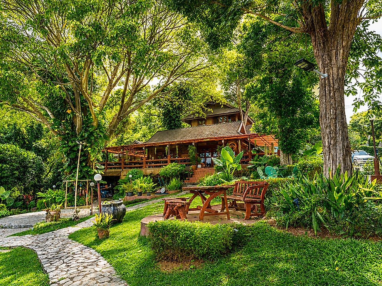 A table in the gardens