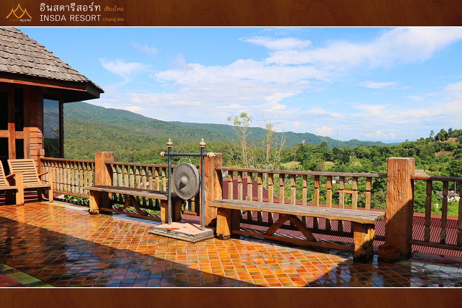 The terrace looking over the mountains