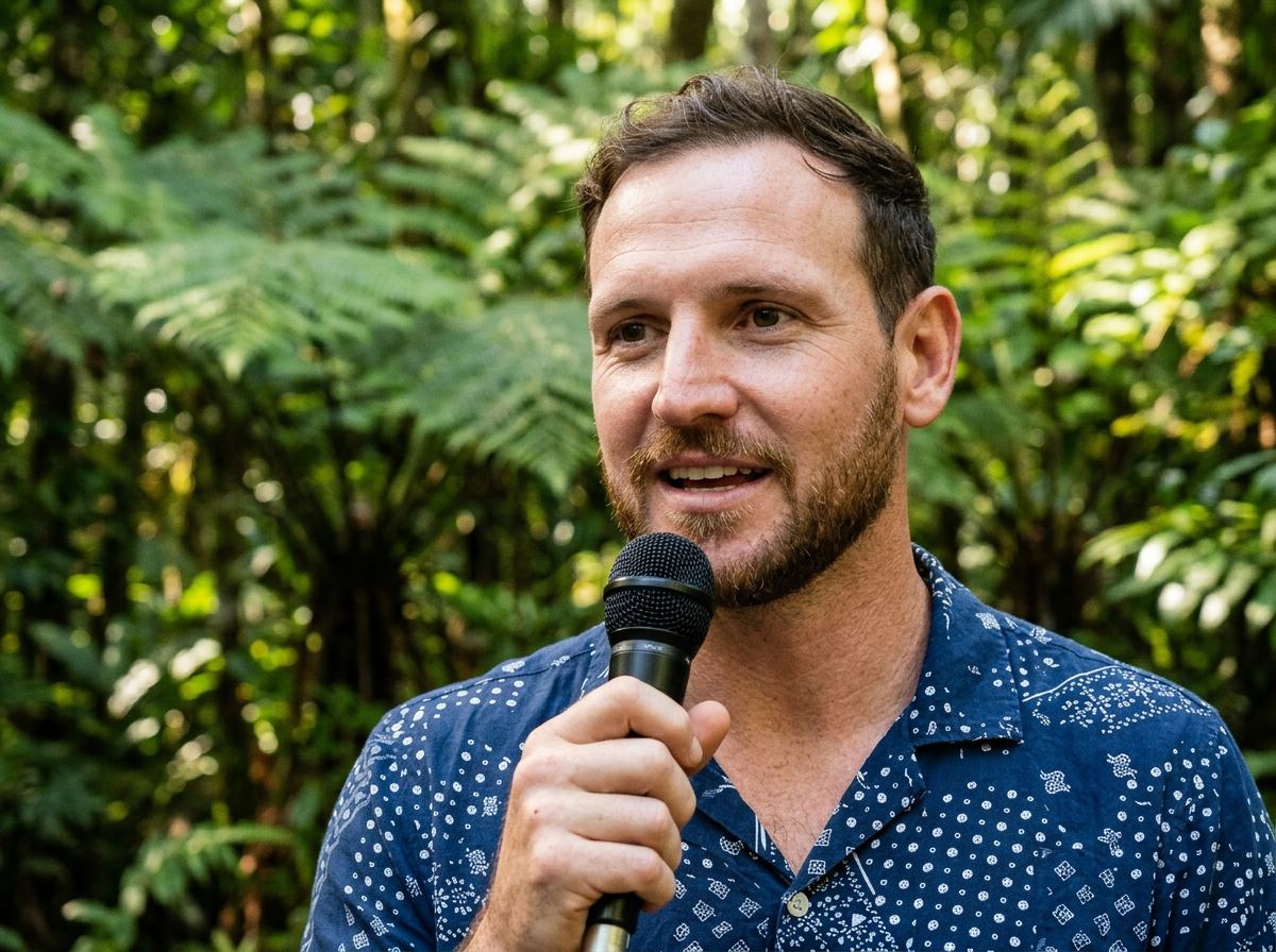 Cameron Quin teaching with a microphone